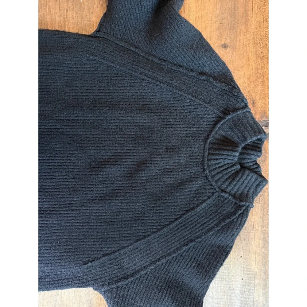 Free People Sunbeam Sweater Black Heavy Chunky Knit Oversized Pullover XS